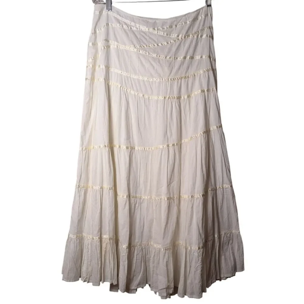 DIMR ivory /pastel yellow 100% cotton romantic peasant skirt size XL broomstick